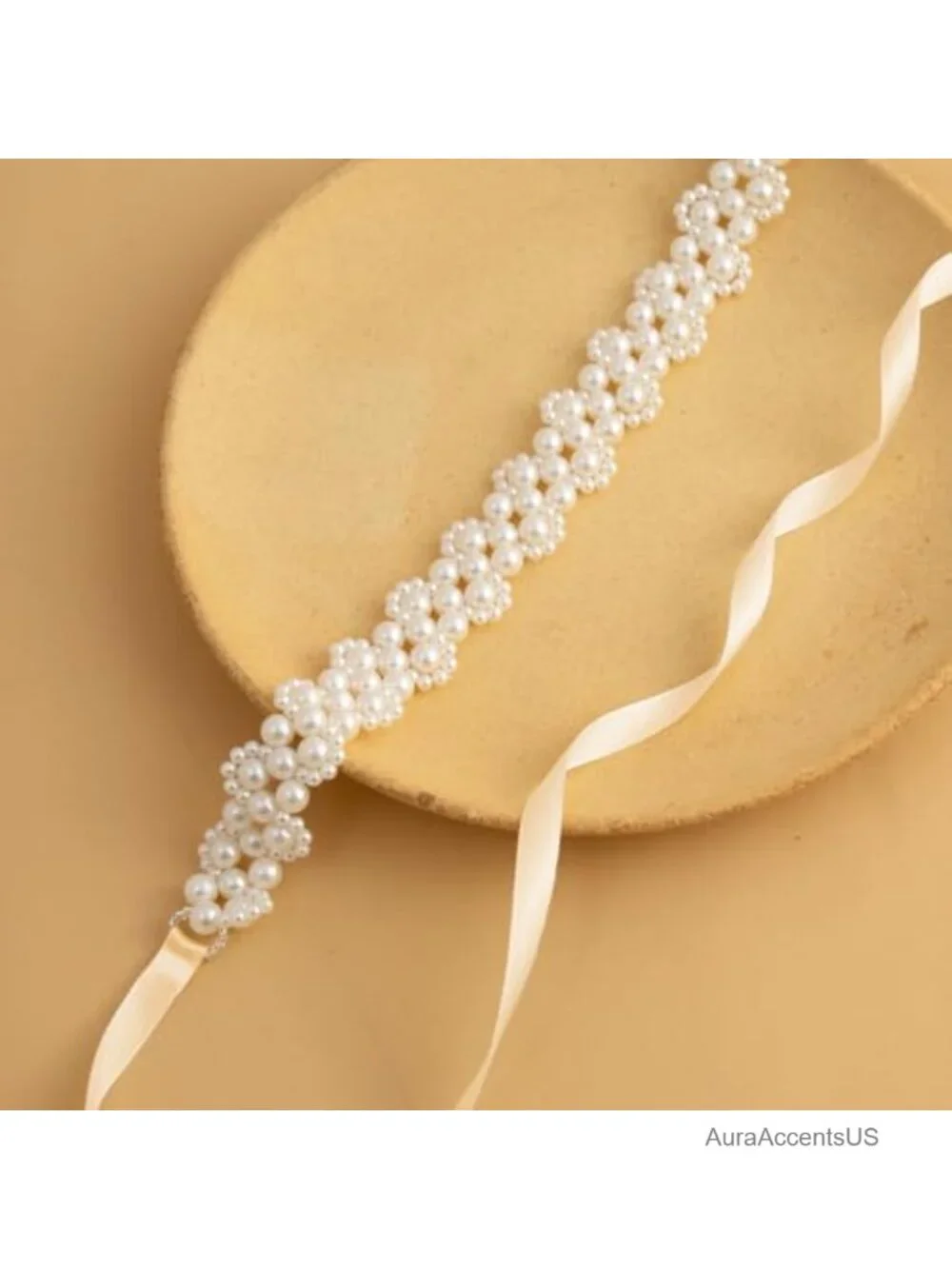 Handmade Beaded Pearl Sash Belt for Wedding Dress Bridal Bow Tie